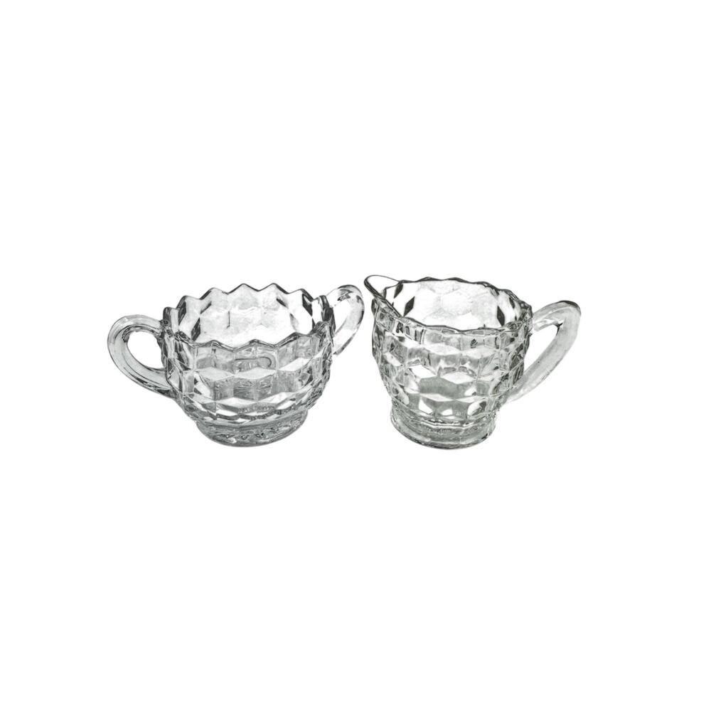 Fostoria American Cubist Pair Glass Cream and Sugar Set